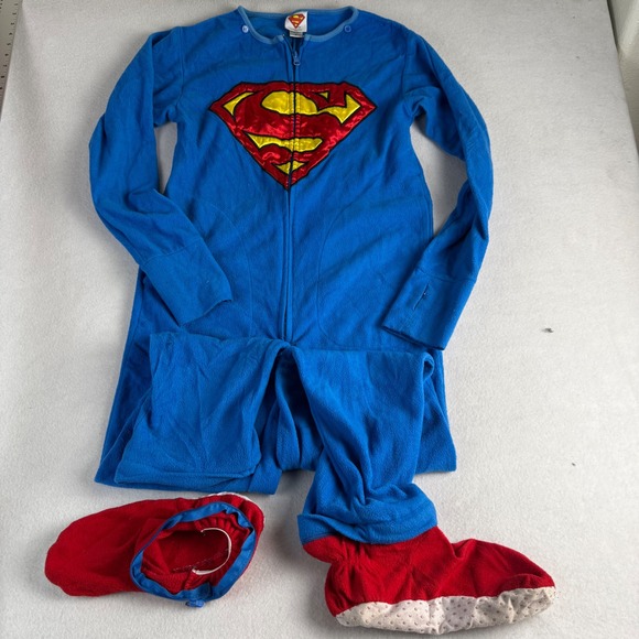 DC Comics Other - Superman Kids‎ Fleece Union Suit One Piece Pajamas Detachable Feet Blue Red S
